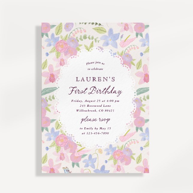 Convite de Primeiro Aniversário Floral Pastel Capr (Criador carregado)