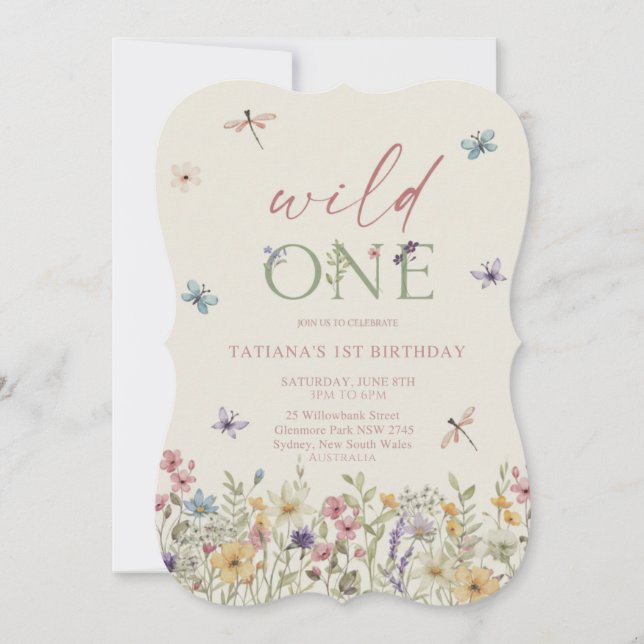 Convite de Primeiro Aniversário Floral Wild One (Frente)