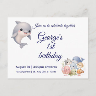 Convite de primeiro aniversário Fofo Sob o Mar