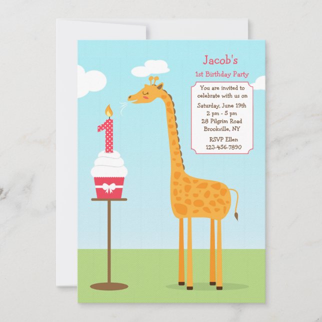 Convite de Primeiro Aniversário Girafa (Frente)