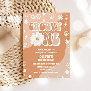 Convite de primeiro aniversário Groovy 70s
