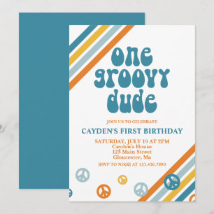 Convite de Primeiro Aniversário Groovy One Retro B