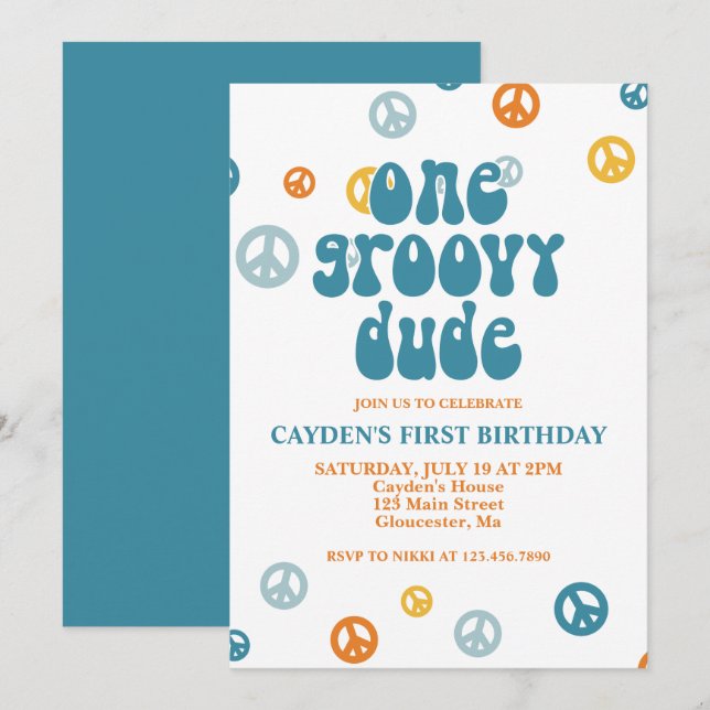 Convite de Primeiro Aniversário Groovy One Retro B (Frente/Verso)