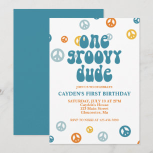 Convite de Primeiro Aniversário Groovy One Retro B