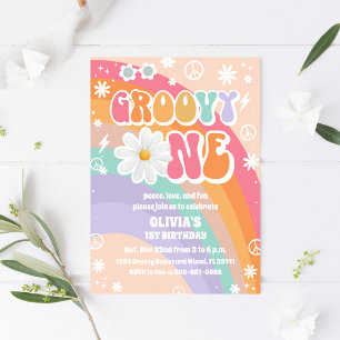 Convite de Primeiro Aniversário Groovy Rainbow