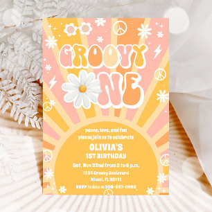 Convite de Primeiro Aniversário Groovy Retro