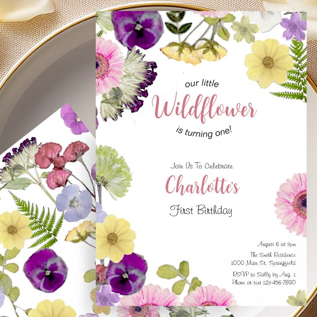 Convite de Primeiro Aniversário Little Wildflower (Criador carregado)