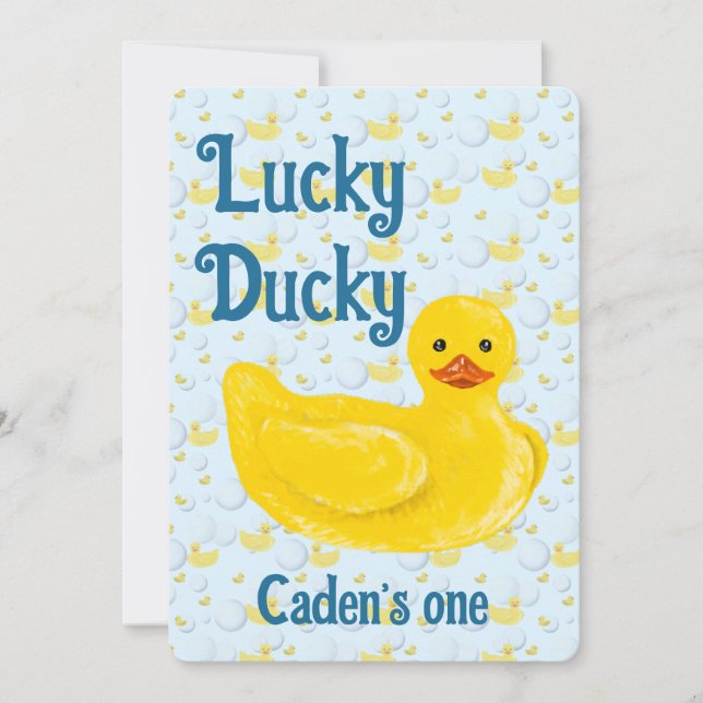 Convite de Primeiro Aniversário Lucky Ducky (Frente)