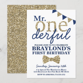 Convite de Primeiro Aniversário Mr Onederful Azul