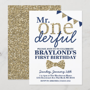 Convite de Primeiro Aniversário Mr Onederful Azul 