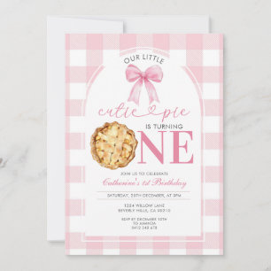 Convite de Primeiro Aniversário Pink Gingham Cutie