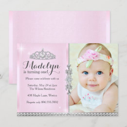 Convite de Primeiro Aniversário Rosa de Pequena Pr