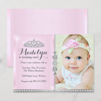 Convite de Primeiro Aniversário Rosa de Pequena Pr