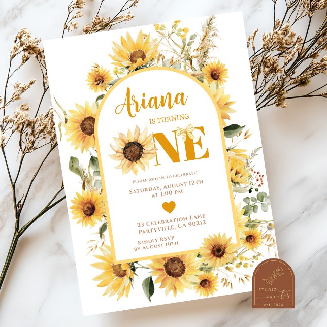 Convite de Primeiro Aniversário Sunflower Coquette (Criador carregado)