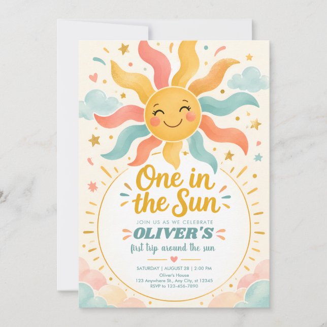 Convite de Primeiro Aniversário Sunshine (Frente)
