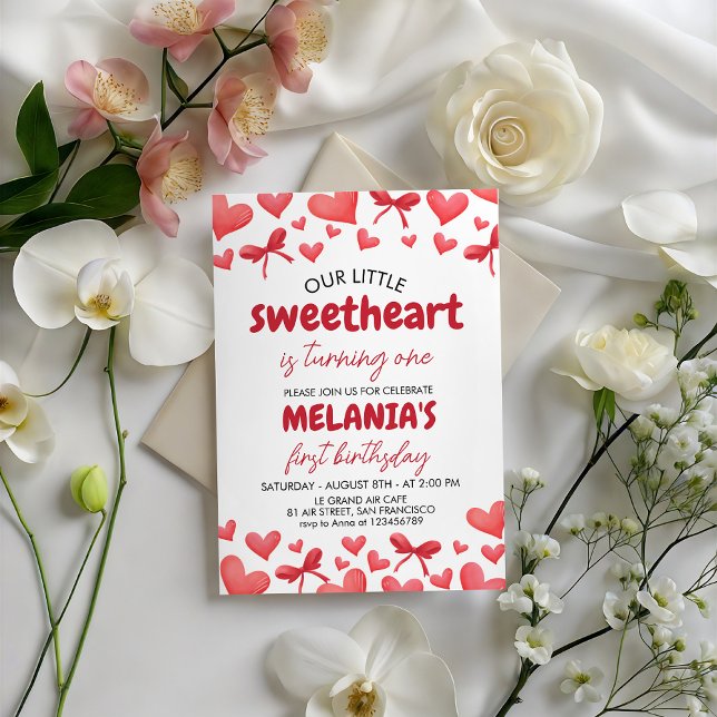 Convite de Primeiro Aniversário Sweetheart com Cor (Criador carregado)