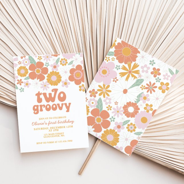 Convite de primeiro aniversário Two Groovy Retro F (Criador carregado)