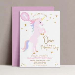 Convite de primeiro aniversario Unicorn Rosa