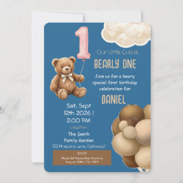 Convite de Primeiro Aniversário Urso de Pelúcia Be