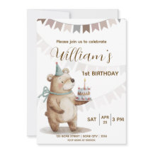 Convite de Primeiro Aniversário Urso de Pelúcia Ed