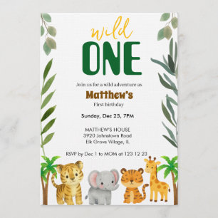 Convite de Primeiro Aniversário Wild One Jungle