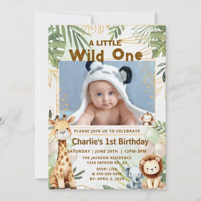 Convite de Primeiro Aniversário Wild One Safari (Frente)