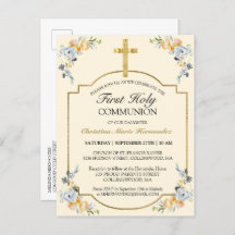Convite de Primeiro Commhão Floral Cruz de Ouro El