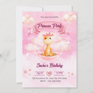 Convite de Princesa Ilustrativo com Aquarela Rosa