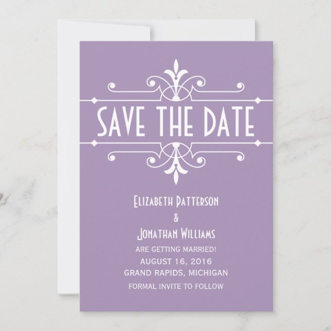 Convite de Purple Fancy Ornamental Save the Date (Frente)