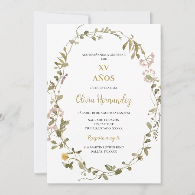 convite de quadro de folhagem para festa de quinze (Frente)