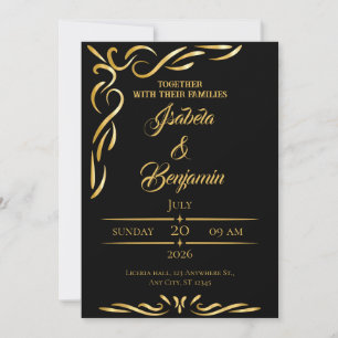 Convite de Quadro Dourado Elegante Ornam Preto e
