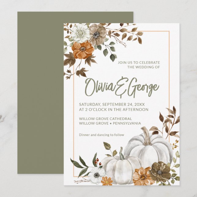 Convite de Quadro Floral de Abóbora de outono de o (Frente/Verso)