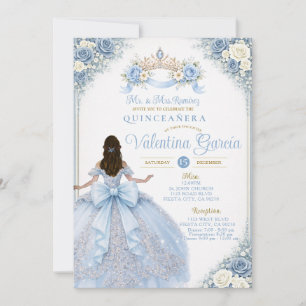 Convite de Quince Anos Baby Blue Crown Gold