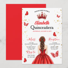 Convite de Quince Anos Borboleta Real Vermelha