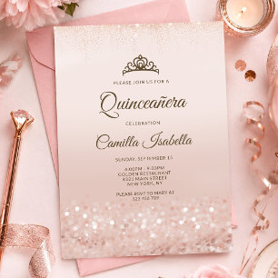 Convite de Quince Anos com Brilho em Rose Gold