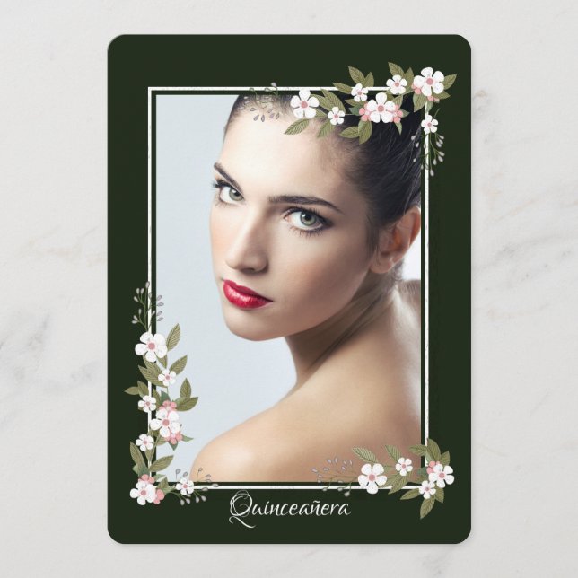 Convite de Quince Anos com Dogwood Rosa e Branco (Frente)