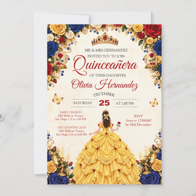 Convite de Quince Anos da Bela e a Fera (Frente)