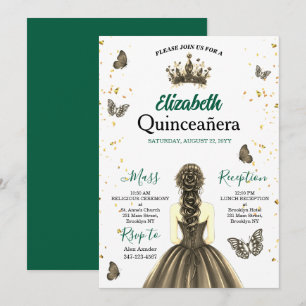 Convite de Quince Anos em Dourado e Verde Esmerald