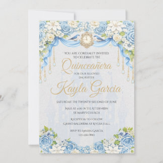 Convite de Quince Anos Floral Azul Empoeirado | El