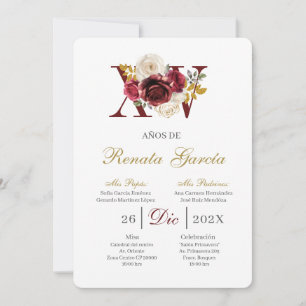 Convite de quince anos floral bordô