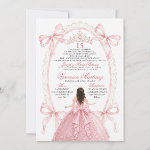 Convite de Quince Anos Princesa Laço Rosa em Espan