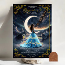 Convite de Quinceañera Azul Bebê Dourado Noite Est