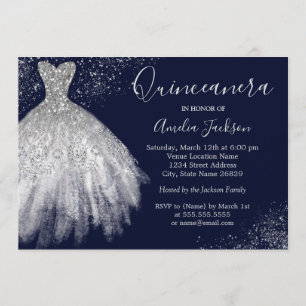 Convite de Quinceanera Azul-Marinho de Vestido Ele