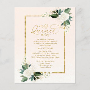 Convite de Quinceanera Bilingue Rosa Dourado Econô