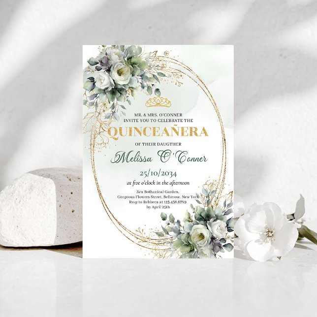 Convite de Quinceañera Boho com Folhagem Verde (Greenery Foliage Quinceañera Boho Style Invite)