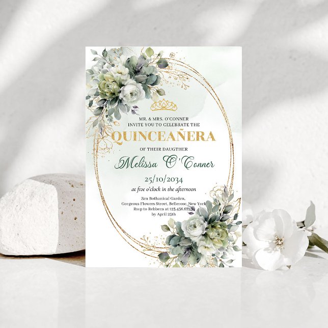 Convite de Quinceañera Boho Elegante com Folhagem  (Elegant Boho Quinceañera Greenery Foliage Invitation)