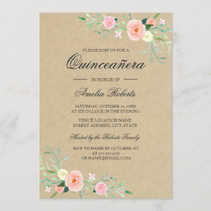 Convite de Quinceanera Boho Floral Rústico