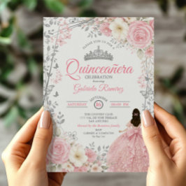 Convite de Quinceañera Borboleta Prata Rosa Corada