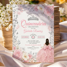 Convite de Quinceañera Borboleta Prata Rosa Corado