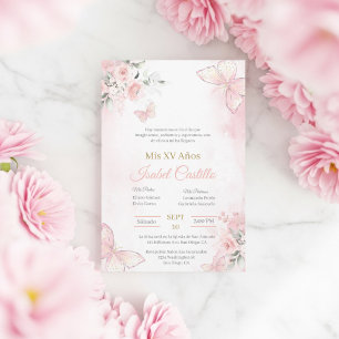 Convite de Quinceanera borboleta rosa cor de blush